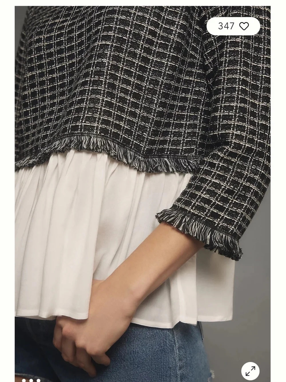 Anthropologie Maeve Tweed Twofer Black & White Tweed-Look Layered Hem Top